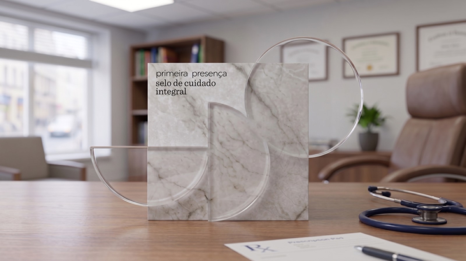 Selo Primeira Presença apresentado em ambiente clínico